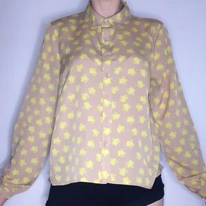 Chartreuse and Tan Hello Kitty X Forever 21 Button Up Collared Blouse.